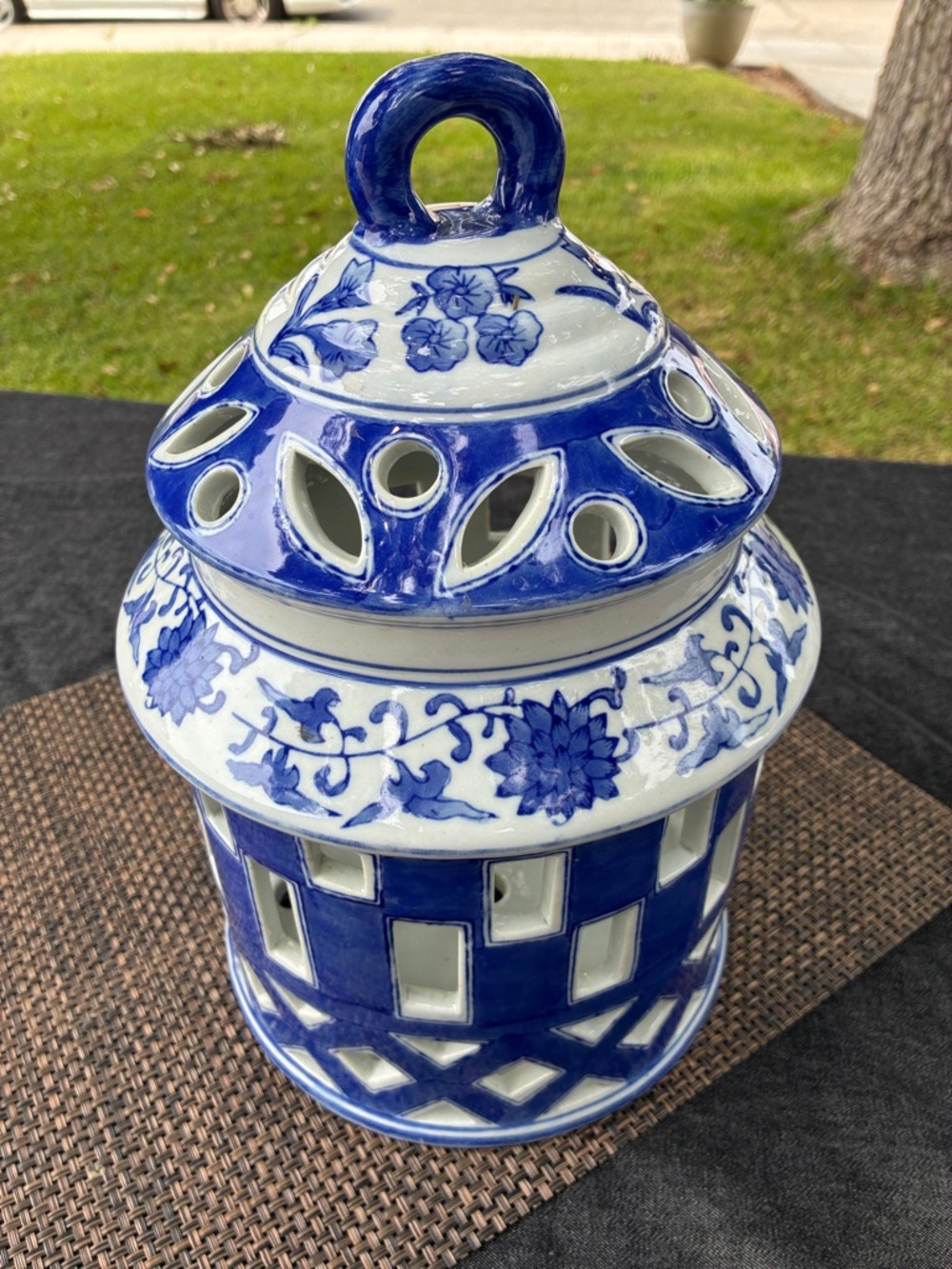 Blue and White Ceramic Lantern - Decorative Home Accent